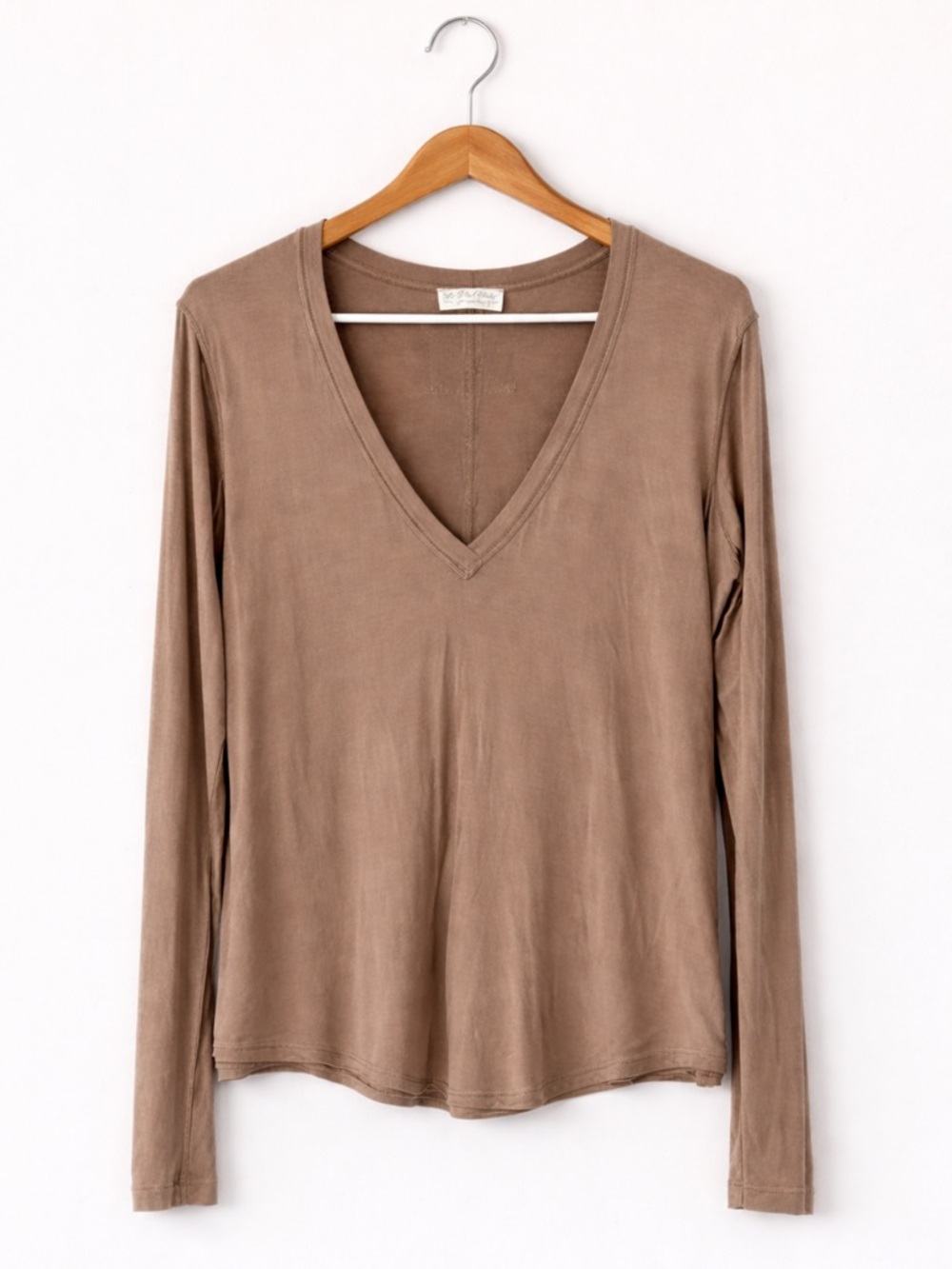 We The Free Free People Taupe Long Sleeve V-Neck Top Size Small